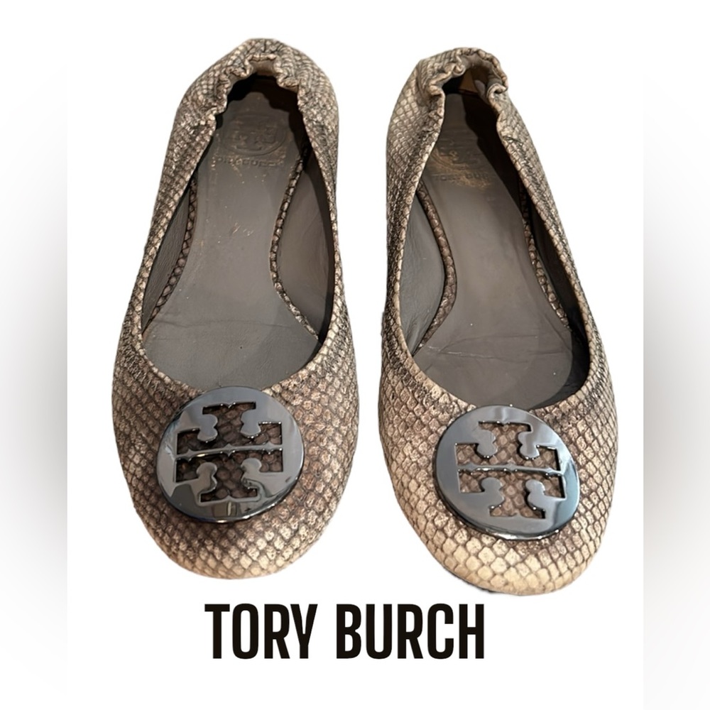❌❌❌SOLD❌❌❌TORY BURCH SNAKE SKIN PRINT REVA FLATS / SHOES SIZE #8